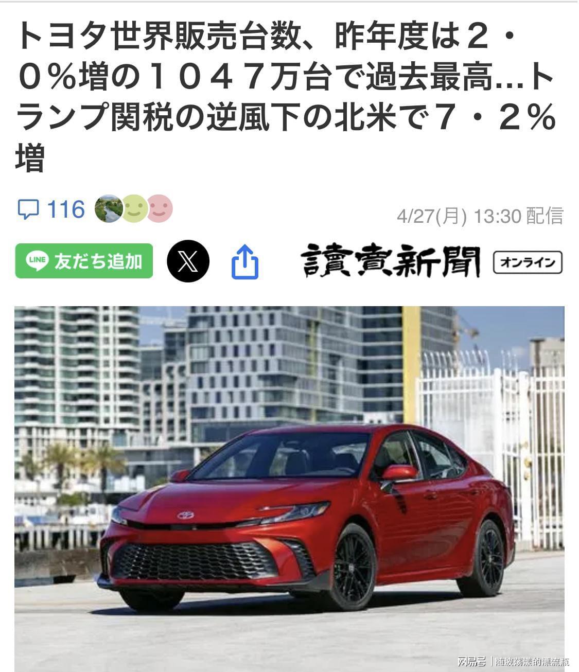 乐鱼-日媒：丰田去年全球销量为1128万辆，再创历史新高